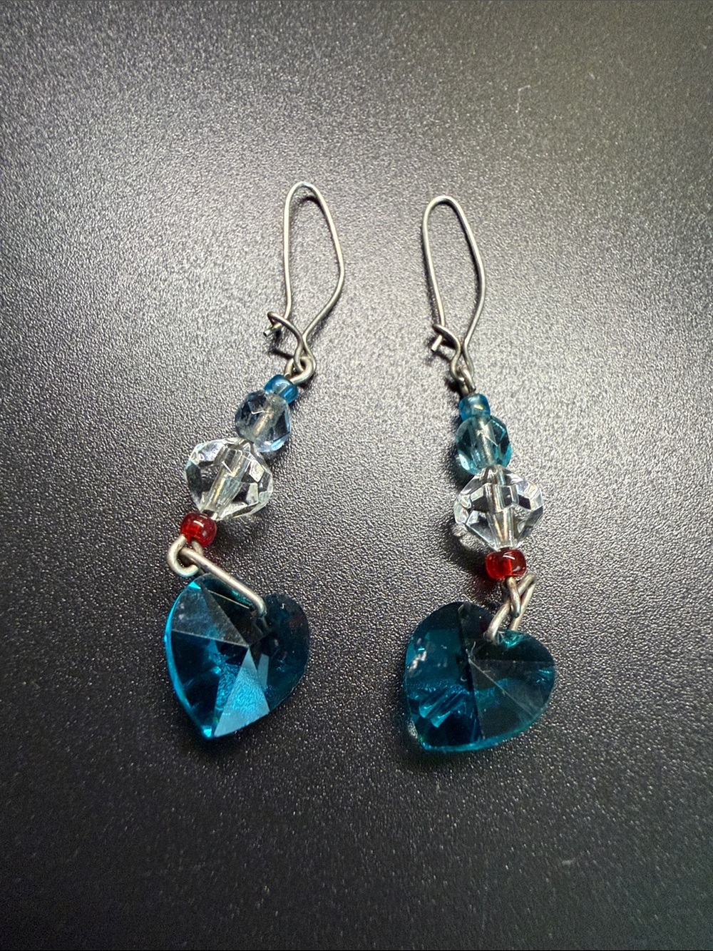❤️🔥 Blue Faux Crystal Heart Drop Earrings
